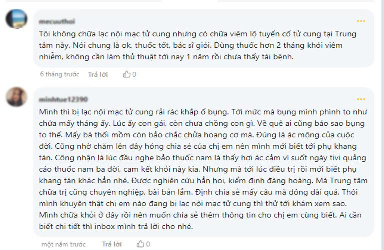 Phản hồi của nữ bệnh nhân lạc nội mạc tử cung về Phụ Khang tán