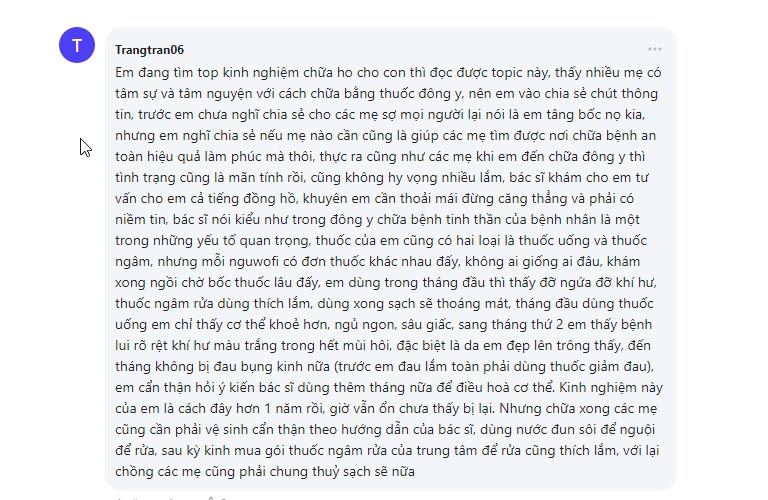 Bệnh nhân vui mừng chia sẻ đã khỏi viêm âm đạo sau 1 năm nhờ bài thuốc Phụ Khang tán