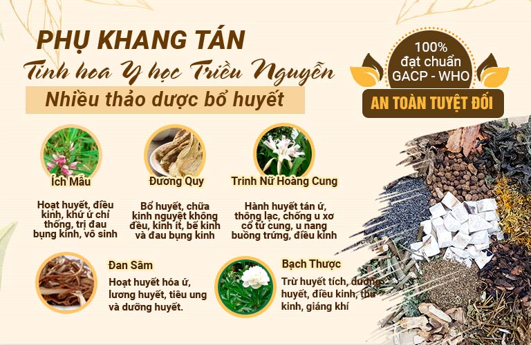 Phụ Khang Tán chứa nhiều thảo dược bổ huyết giúp bồi bổ tổng thể