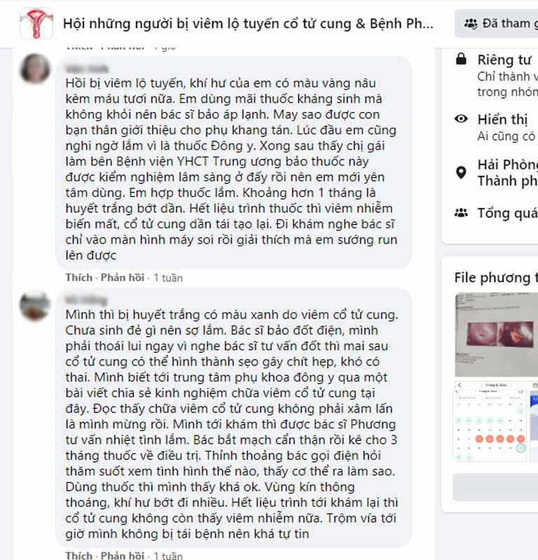 Chủ đề về bài thuốc Phụ Khang Tán được nhiều chị em đánh giá tích cực tại hội nhóm Facebook 