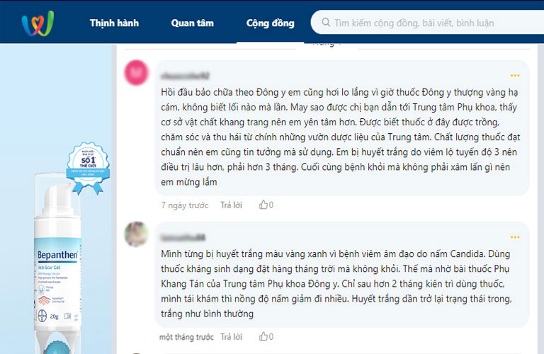 Chia sẻ của chị em về Phụ Khang Tán trên webtretho