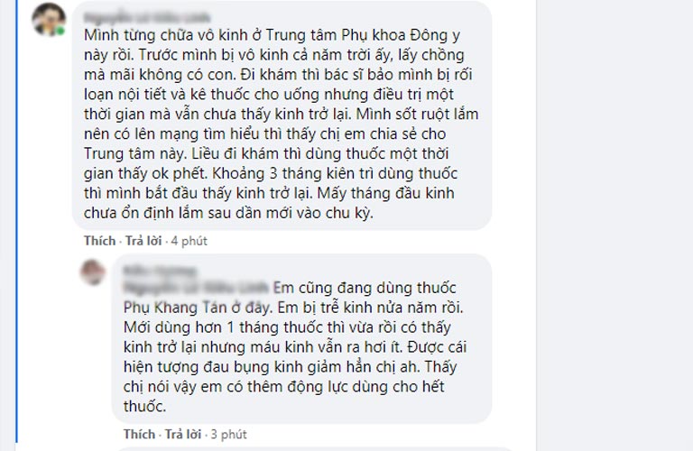 Bệnh nhân chia sẻ kết quả tích cực khi diều tị rối loạn kinh nguyệt bằng Phụ Khang Tán