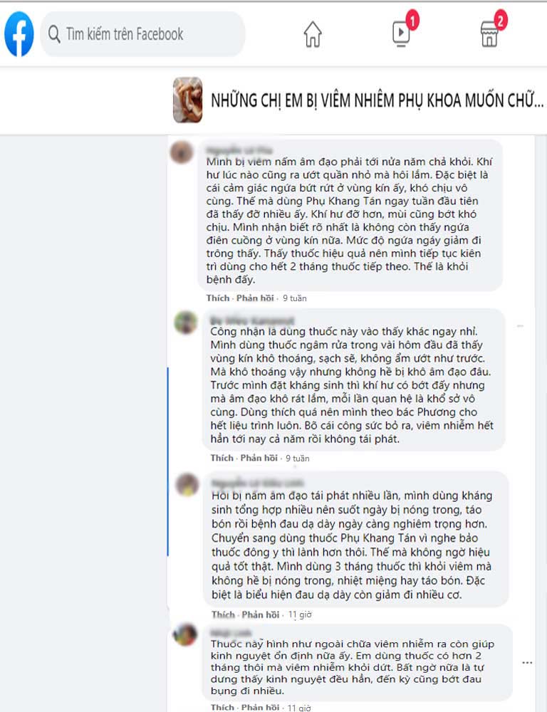 Những phản hồi của người bệnh về kết quả xử lý nấm âm đạo của Phụ Khang Tán