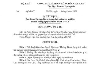 Bộ y tế Hướng dẫn sử dụng sinh phẩm xét nghiệm nhanh kháng nguyên vi rút SARS-CoV-2