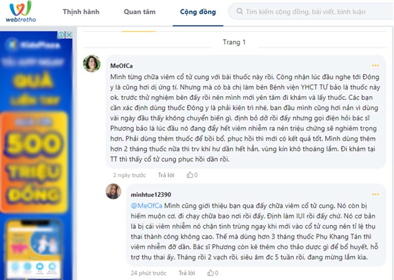 Những phản hồi tích cực của người bệnh về công dụng bài thuốc Phụ Khang Tán trong xử lý viêm cổ tử cung