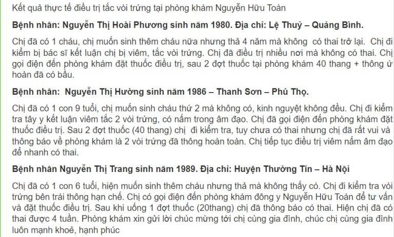 Nhiều phản hồi tích cực về bài thuốc của lương y Nguyễn Hữu Toàn chữa tắc vòi trứng