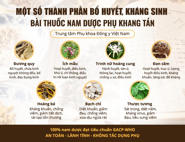 Phụ Khang Tán kết hợp nhiều thảo dược bổ huyết, cải thiện chức năng cơ quan sinh sản