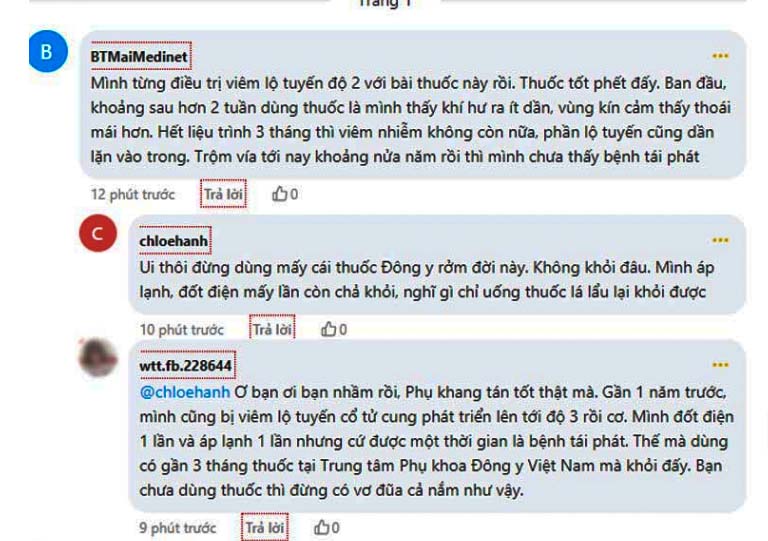 Người bệnh phản hồi về công dụng của Phụ Khang Tán trong xử lý viêm lộ tuyến cổ tử cung