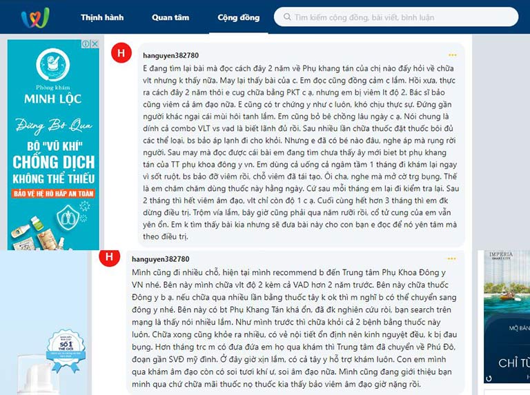 Phản hồi của bệnh nhân về Phụ Khang Tán