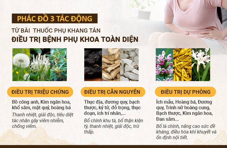 Phác đồ 3 tác động có trong Phụ Khang Tán sẽ được chỉ định cụ thể cho từng người bệnh