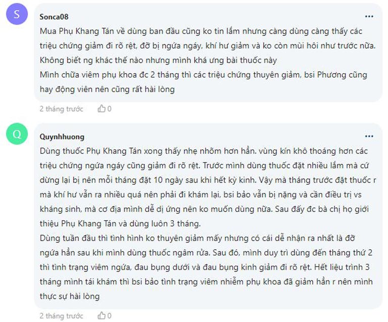 Phản hồi của người bệnh về công dụng xử lý viêm phụ khoa mà bài thuốc Phụ Khang Tán đem lại