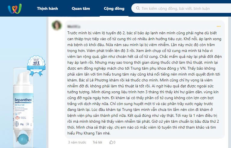 Chia sẻ của khách hàng Minh Huệ sau khi điều trị viêm lộ tuyến cổ tử cung với bài thuốc Phụ Khang Tán